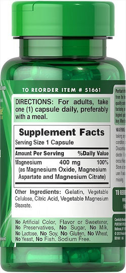 Puritan's Pride Triple Magnesium Complex 400mg 60 caps