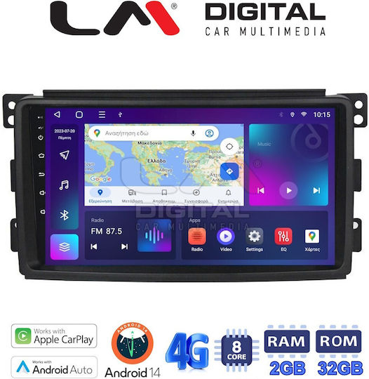 LM Digital Car Audio System for Smart ForTwo / ForFour 451 2007-2010 (Bluetooth/USB/WiFi/GPS/Apple-Carplay/Android-Auto) with Touch Screen 9"