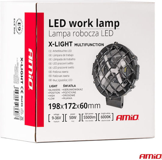 Προβολεας Εργασιας Στρογγυλος X-light 5.500lm 9>36v 60w 6.000k 9 Led Φ170x170x65mm 4 Χρησεων Αμιο 1 Τεμ