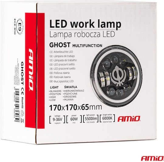 Προβολεας Εργασιας Στρογγυλος Ghost 5.500lm 9>36v 60w 6.000k Φ170x170x65mm 4 Χρησεων Αμιο 1 Τεμ