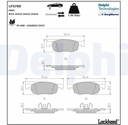 Delphi Σετ Τακάκια Εμπρός για Toyota Aygo / Yaris