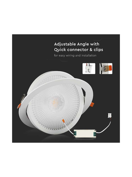 V-TAC Στρογγυλό Χωνευτό LED Panel 30W με Ψυχρό Λευκό Φως 6400K 22.5εκ.