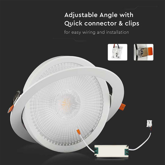 V-TAC Rotund Încastrat Panou LED Putere 30W cu Alb Rece Lumini 22.5x22.5cm.