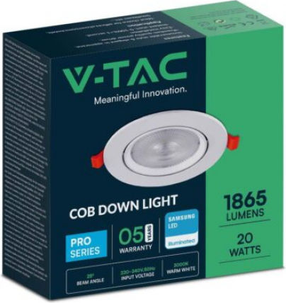 V-TAC Rundes Vertieftes LED-Panel 30W mit Natürliches Weiß Licht 4000K 22,5cm