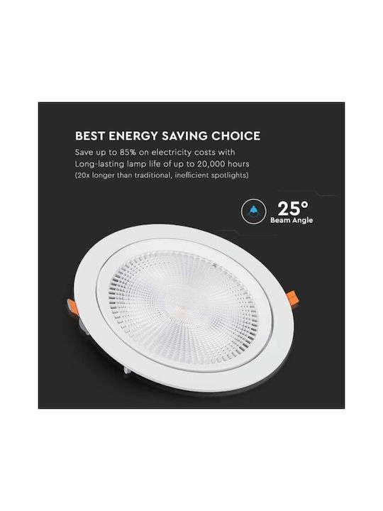 V-TAC Panou LED Rotund Încastrat 30W cu Lumină Alb Natural 4000K 22.5cm