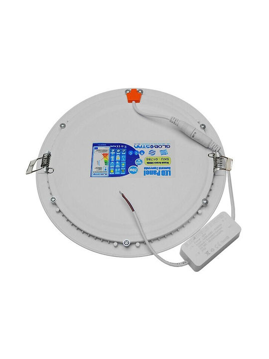 GloboStar Round Recessed LED Panel 20W with Warm White Light 2700K 22.2cm