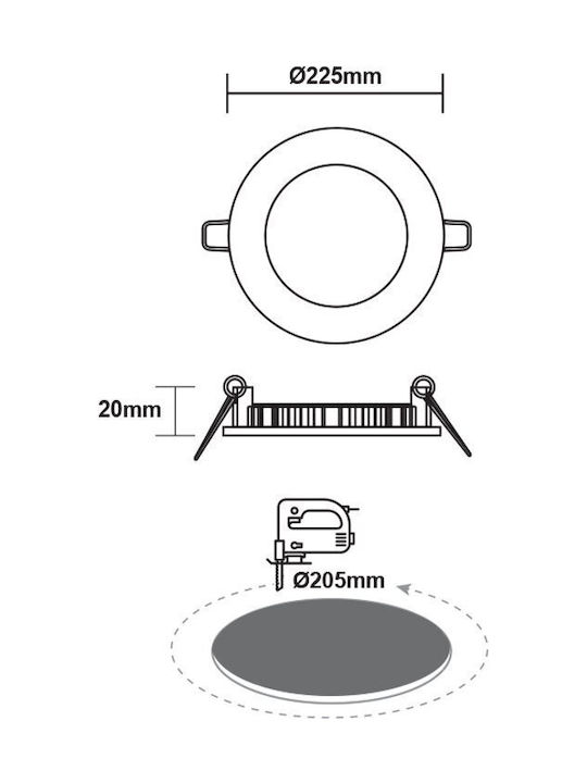 Aca Rotund Metalic Spot Încorporat cu LED Integrat și Lumină Alb Rece Alb 22x22cm. 1buc