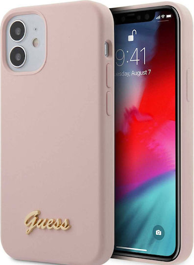 Guess Script Gold Logo Back Cover Plastic Pink (iPhone 12 mini) GUHCP12SLSLMGLP