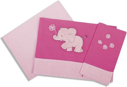 Dimcol Baby Sheets Elephant Pink Fitted Set 120x170cm