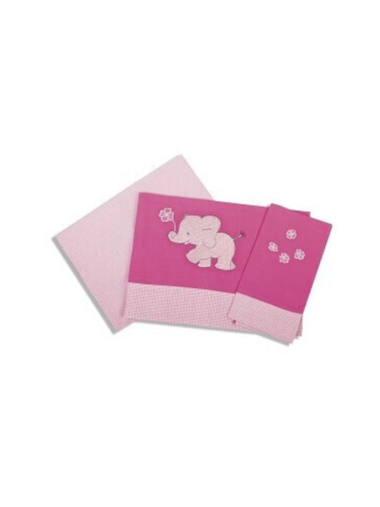 Dimcol Elephant Baby Sheets Set Crib Cotton Pink 120x170cm 3pcs