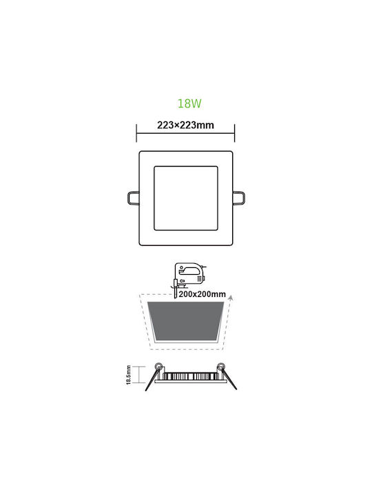 Aca Rechteckig Metallisch Einbau Spot mit integriertem LED und Natürliches Weißes Licht Weiß 22.3x22.3cm. 1Stück