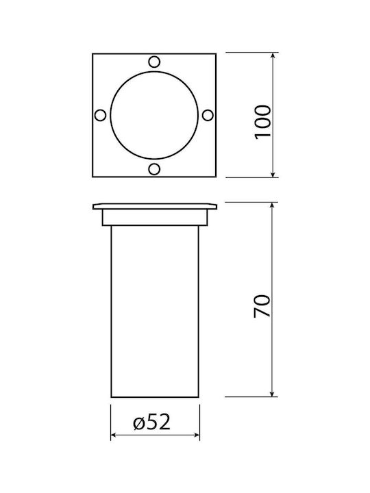 Gtv Rechteckig Glas Einbau Spot mit Fassung GU10 Silber 67x67cm. 1Stück