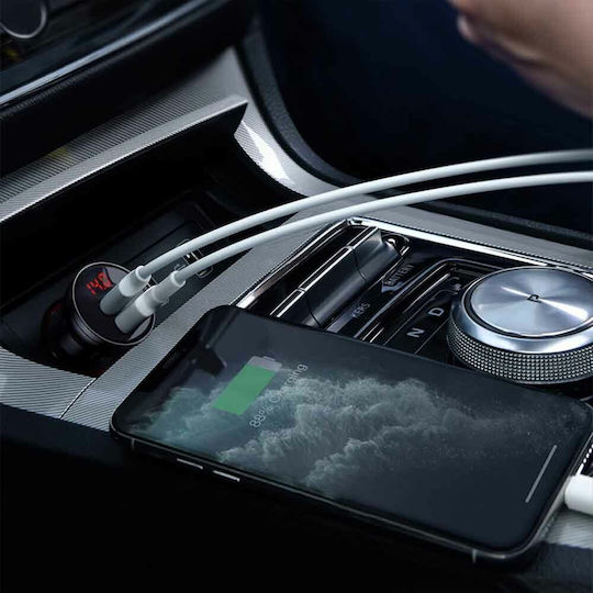 Baseus Digital Display Car Charger 24W 4.8A with Ports: 2xUSB and Voltmeter Gray Color