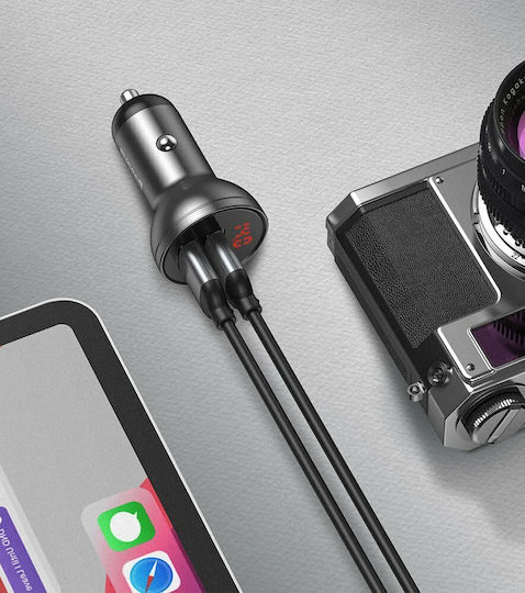 Baseus Digital Display Car Charger 24W 4.8A with Ports: 2xUSB and Voltmeter Gray Color