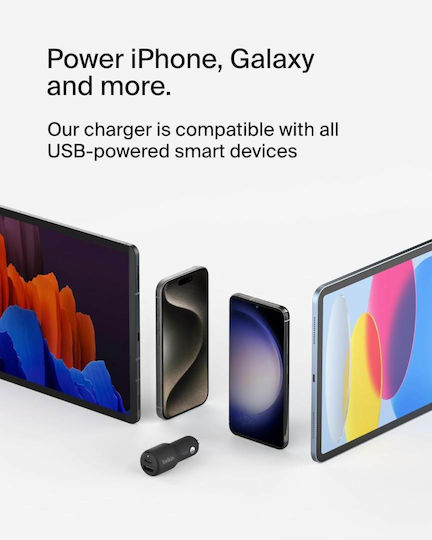 Belkin Φορτιστής Αυτοκινήτου 42W Γρήγορης Φόρτισης με Θύρες: 1xUSB 1xType-C Μαύρος