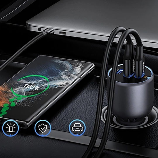 Ugreen Încărcător Auto 130W cu Porturi: 1xUSB 2xType-C Gri Culoare