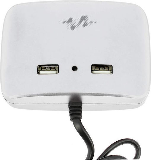 Auto Gs Φορτιστής Αυτοκινήτου Pulse 120W με Θύρες: 2xUSB 3xΑναπτήρα μαζί με Καλώδιο Ενσωματωμένο Λευκός