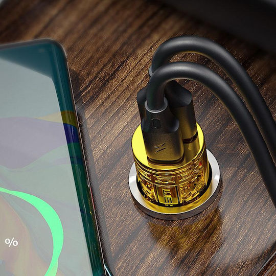 WK Autoladegerät 20W Schnellladen mit einer Buchse 1xUSB Goldene Farbe