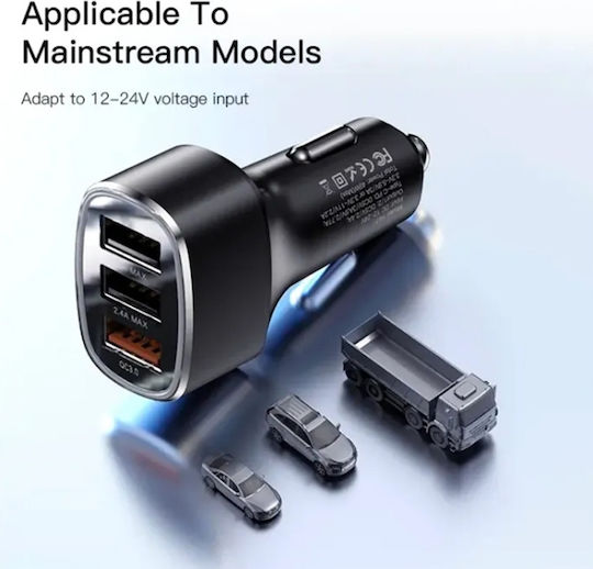 Yesido Car Charger 42W 2.4A Fast Charging with Ports 3xUSB-A Black Color