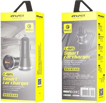 Awei Car Charger 18W 2.4A Fast Charging with one Port: 1xUSB Black Color
