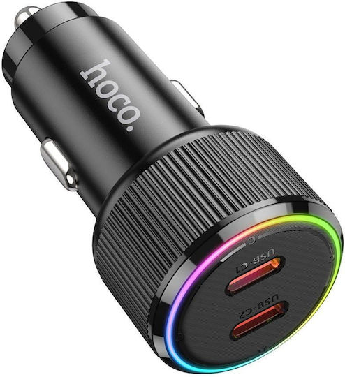 Hoco Qc Pd Încărcător Auto 50W 3A Încărcare Rapidă cu Porturi: 2xType-C Negru Culoare
