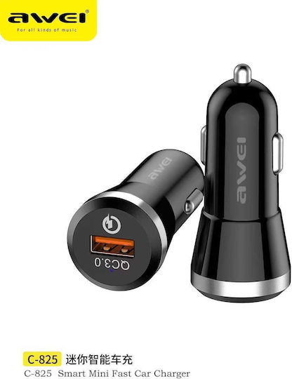 Awei Car Charger Black Total Intensity 2.4A Fast Charging with a Port USB