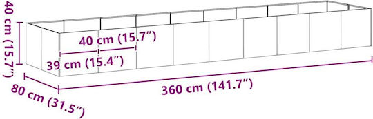 vidaXL Planter Box Metallic Silver 360x80x40cm.