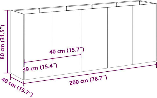 vidaXL Planter Box Metal Silver 200x40x80cm.