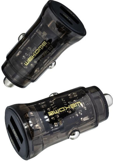WK Auto-Ladegerät 15W Schnellladung mit Anschlüssen: 2xUSB Schwarz Farbe