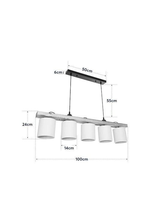 GloboStar Pendant Light White Rail for 5 Bulbs E27 100x15x73cm
