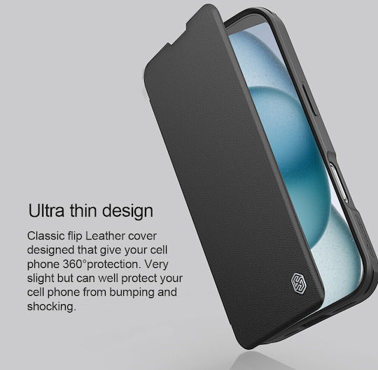 Nillkin Qin Prop Plain Buchen Sie Leder Schwarz (iPhone 17 Pro / iPhone 16 Pro)