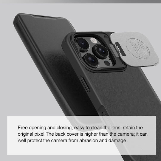 Nillkin Qin Prop Plain Buchen Sie Leder Schwarz (iPhone 17 Pro / iPhone 16 Pro)