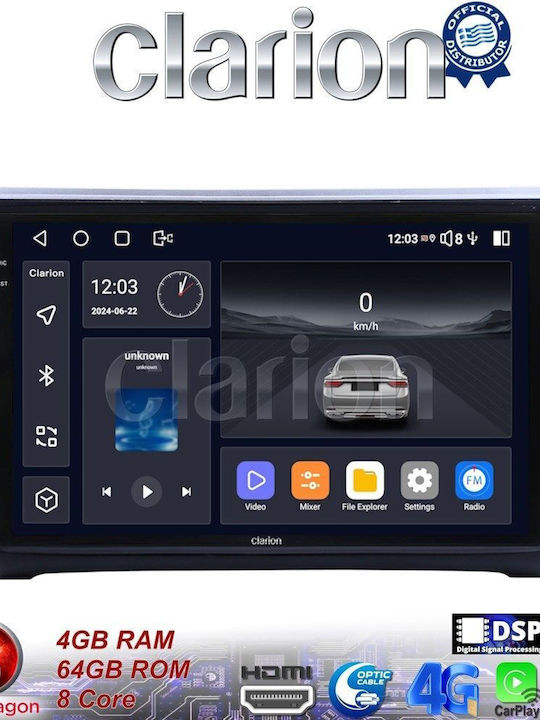 Clarion Auto-Audiosystem für Volkswagen Polo / Einkaufswagen 2014>2017 (Bluetooth/USB/WiFi/GPS/Apple-Carplay/Android-Auto) mit Touchscreen 9"
