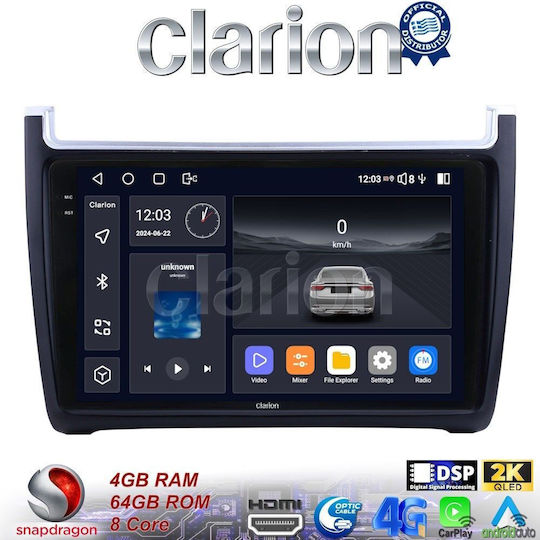 Clarion Auto-Audiosystem für Volkswagen Polo / Einkaufswagen 2014>2017 (Bluetooth/USB/WiFi/GPS/Apple-Carplay/Android-Auto) mit Touchscreen 9"