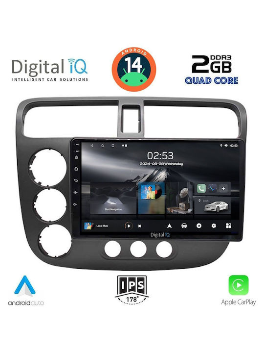 Digital IQ Car Audio System for Honda Civic 2001-2006 (Bluetooth/USB/AUX/WiFi/GPS/Apple-Carplay/Android-Auto) with Touch Screen 9"