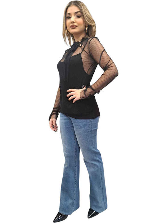 Women's Summer Blouse Long Sleeve Black