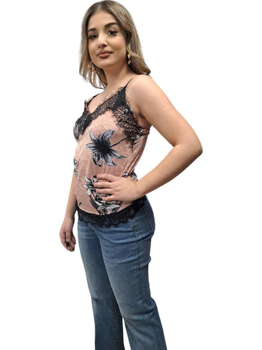 Γυναικείο Lingerie Top με Δαντέλα Floral Ροζ
