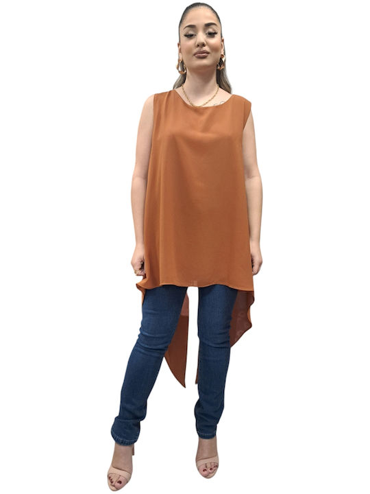 Damen Sommer Ärmellose Braune Bluse