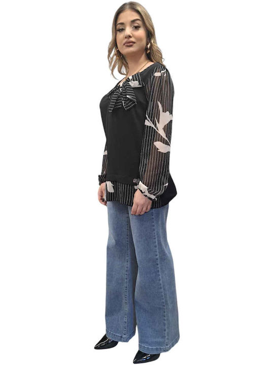 Women's Summer Blouse Long Sleeve Black