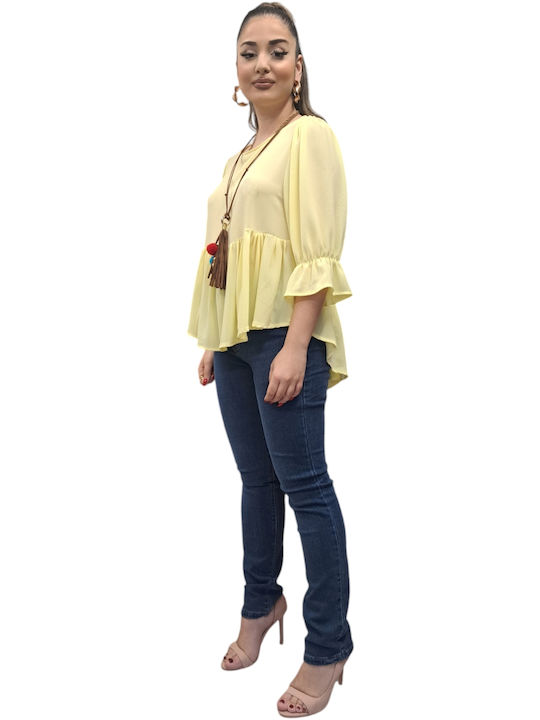 Women's Summer Blouse with 3/4 Sleeve Yellow