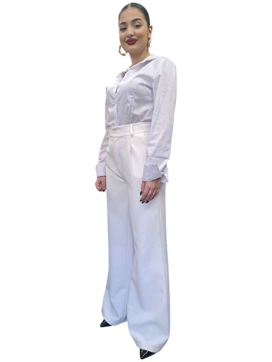 Dama Tesatura Pantaloni cu Croială Largă Alb