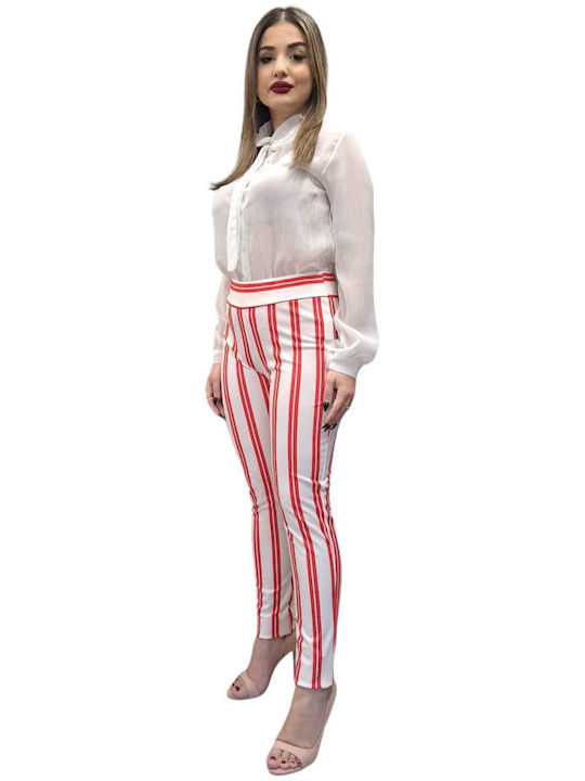 Women's Fabric Trousers Striped Red