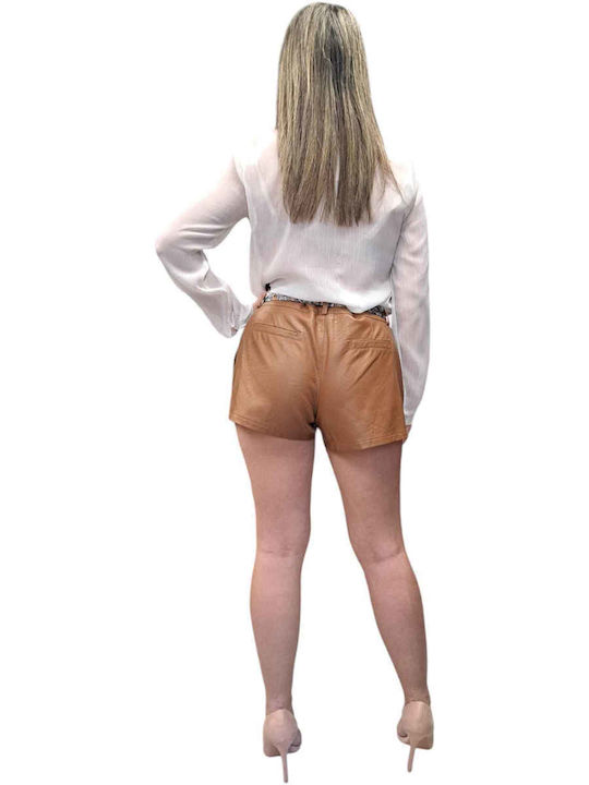 Miss Miss Women's Leather Shorts Coffee