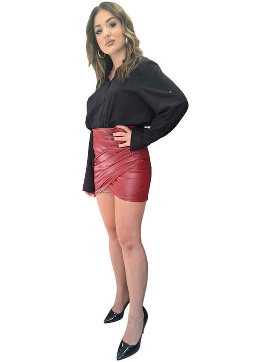 Δερμάτινη Mini Φούστα Μπορντώ