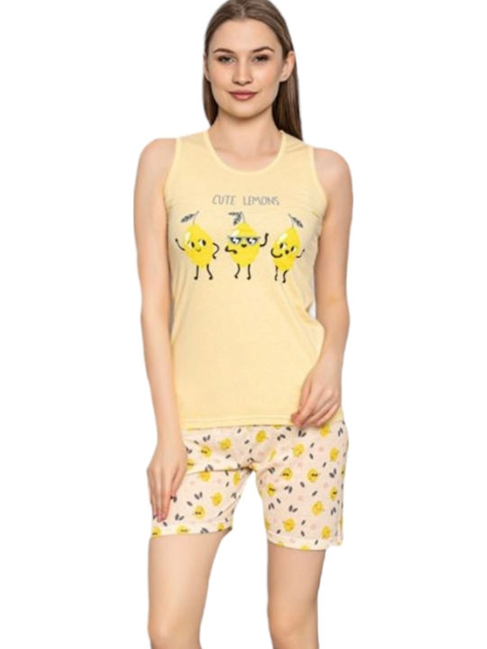 Remix Sommer Damen Pyjama-Set Gelb