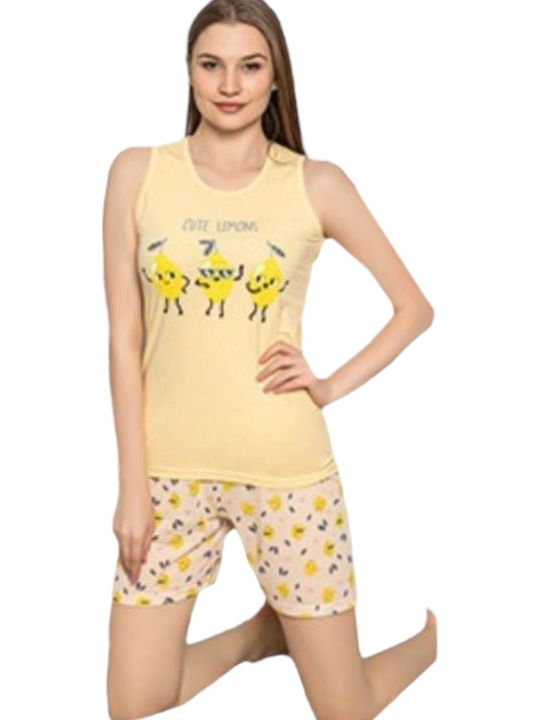 Remix Sommer Damen Pyjama-Set Gelb
