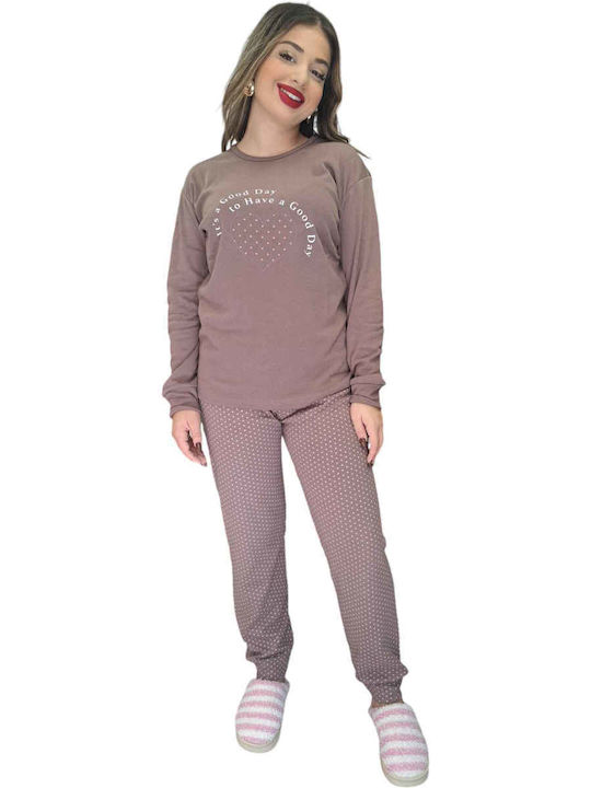 Remix Winter Damen Pyjama-Set Pink, Brown