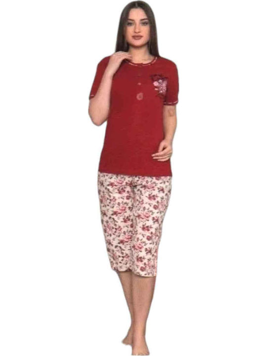 Remix Sommer Damen Pyjama-Set Burgundisch