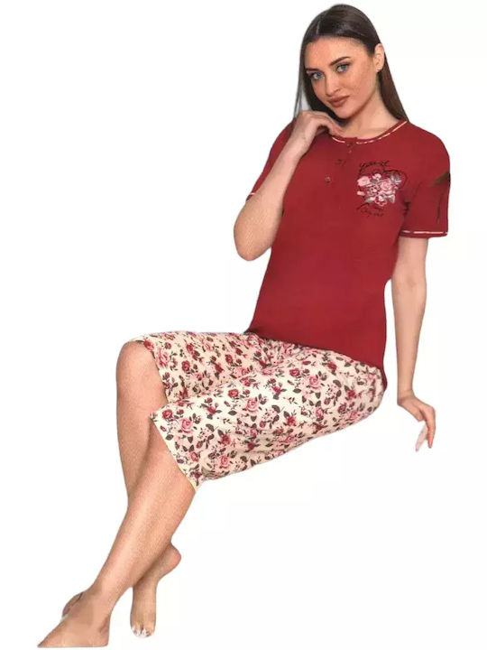 Remix Sommer Damen Pyjama-Set Burgundisch