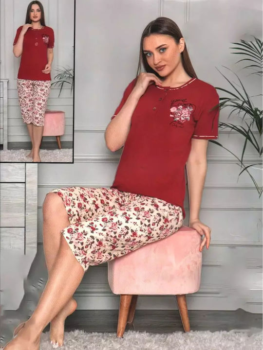 Remix Sommer Damen Pyjama-Set Burgundisch